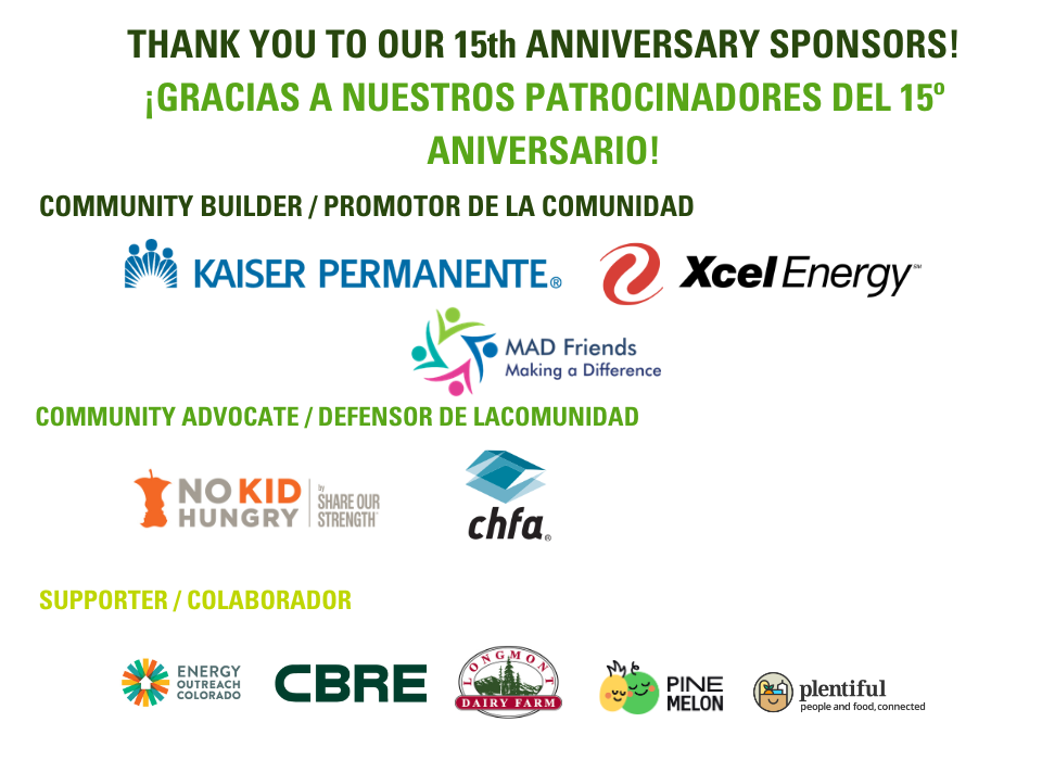 Sponsor logos for Kaiser Permanente, No Kid Hungry, CHFA, Energy Outreach Colorado, CBRE, and Plentiful